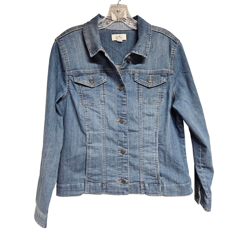 Croft & Barrow Womens Medium Wash Blue Denim Trucker Jacket Size M RN73277